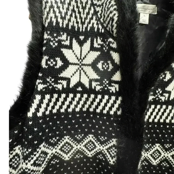 Christopher & Banks Black & White Knit with Faux Fur Trim Stand up Collar Sz XL - Picture 6 of 14